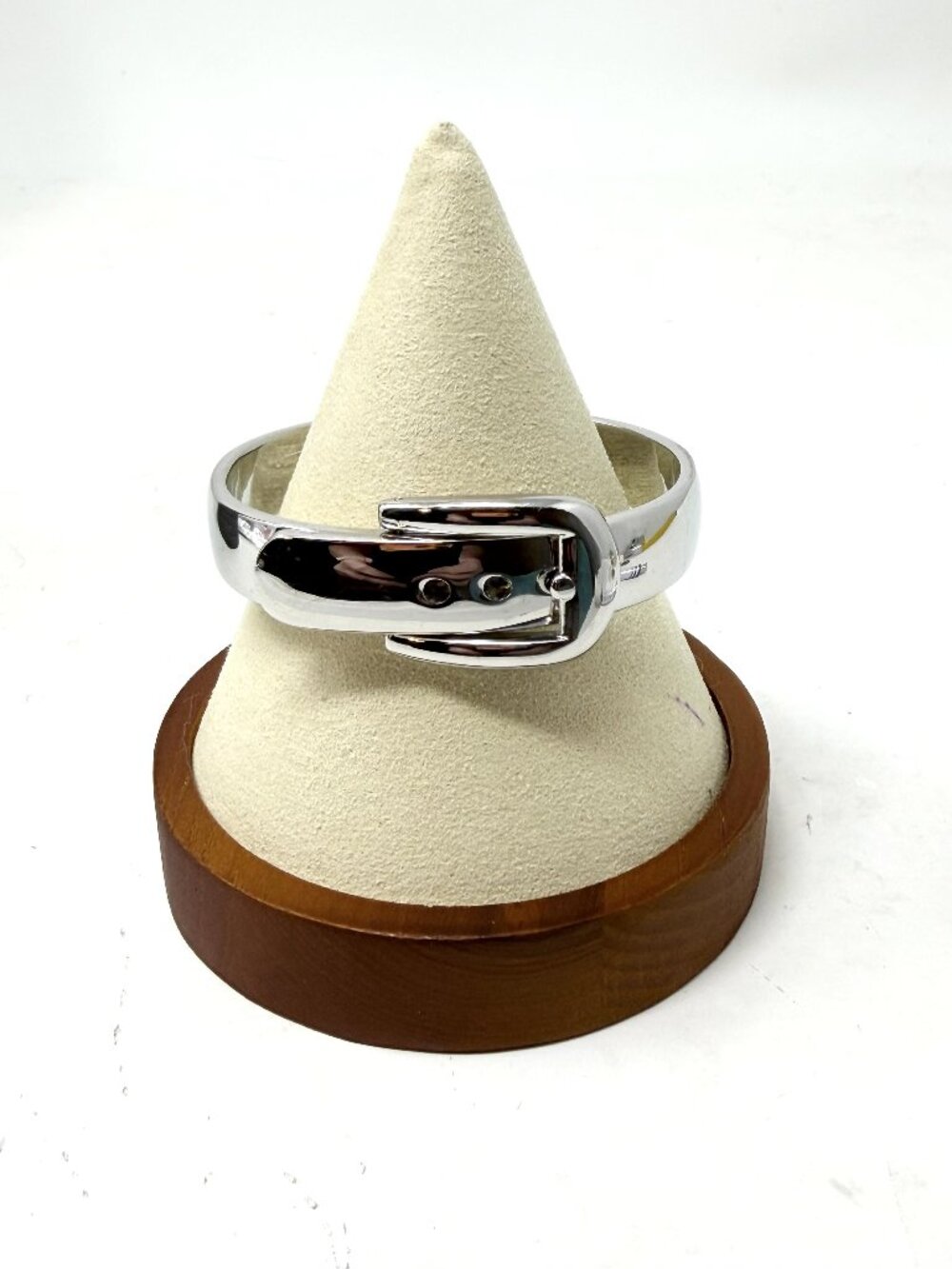 Unmarked Silver Tone Hinged Bangle Bracelet sz 6 Adjustable Buckle Closure